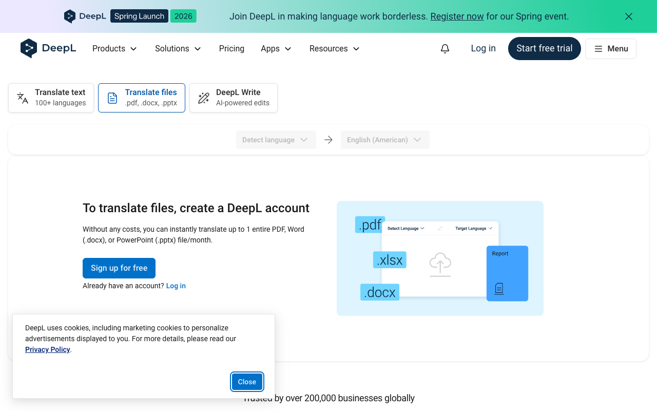 DeepL file translator interface