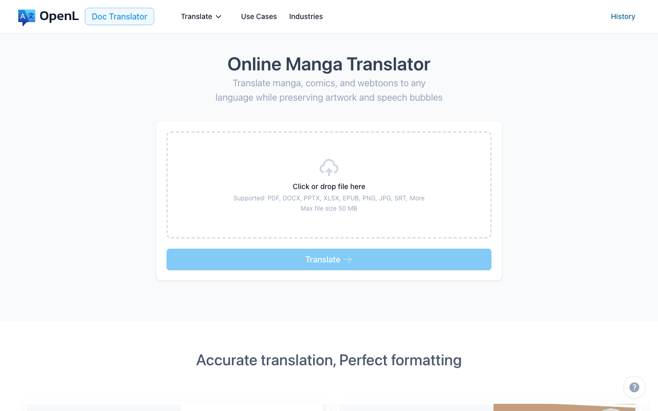 OpenL Doc Translator Manga interface