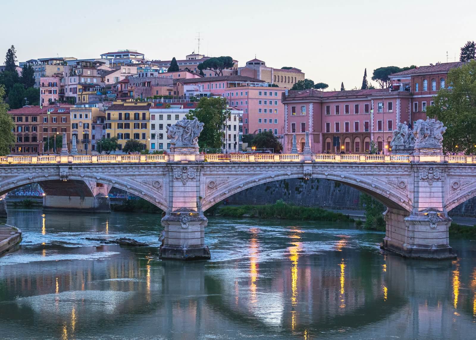 Italian street at sunset with historic buildings