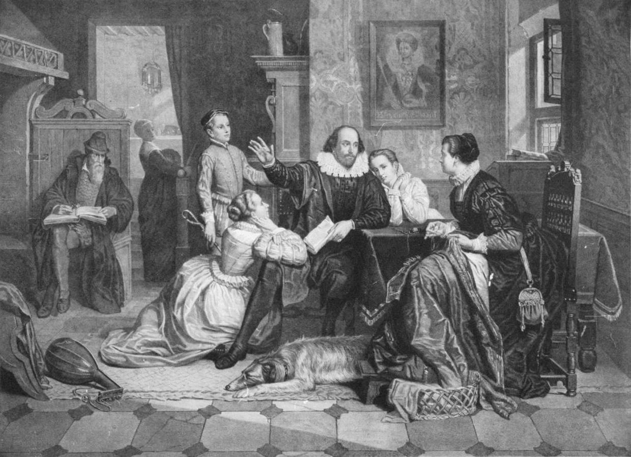 19th-century illustration of Shakespeare's family circle gathered together.
