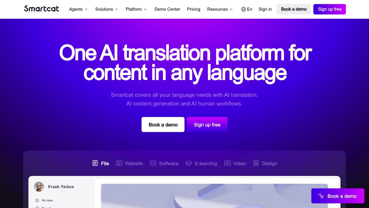 Smartcat translation platform homepage