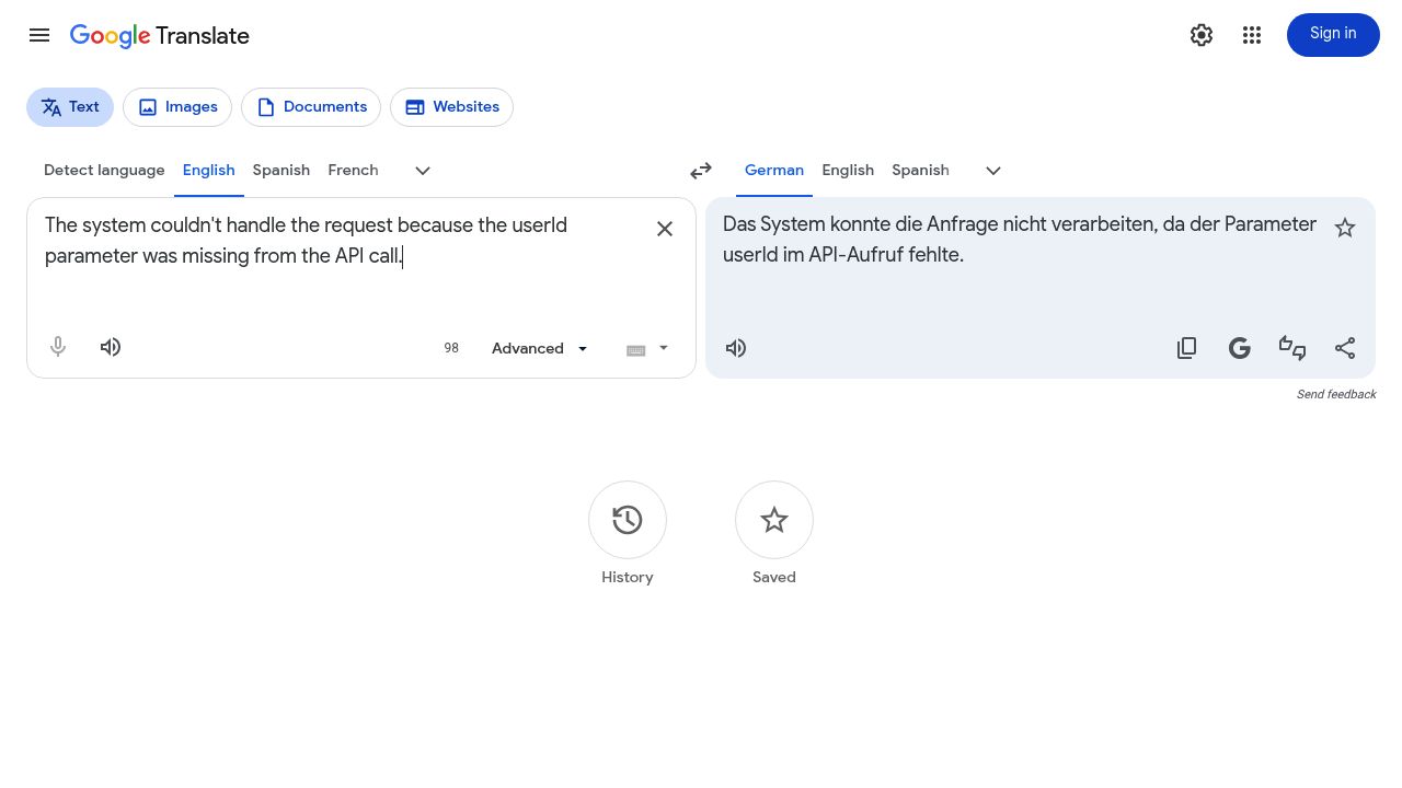 Google Translate web interface
