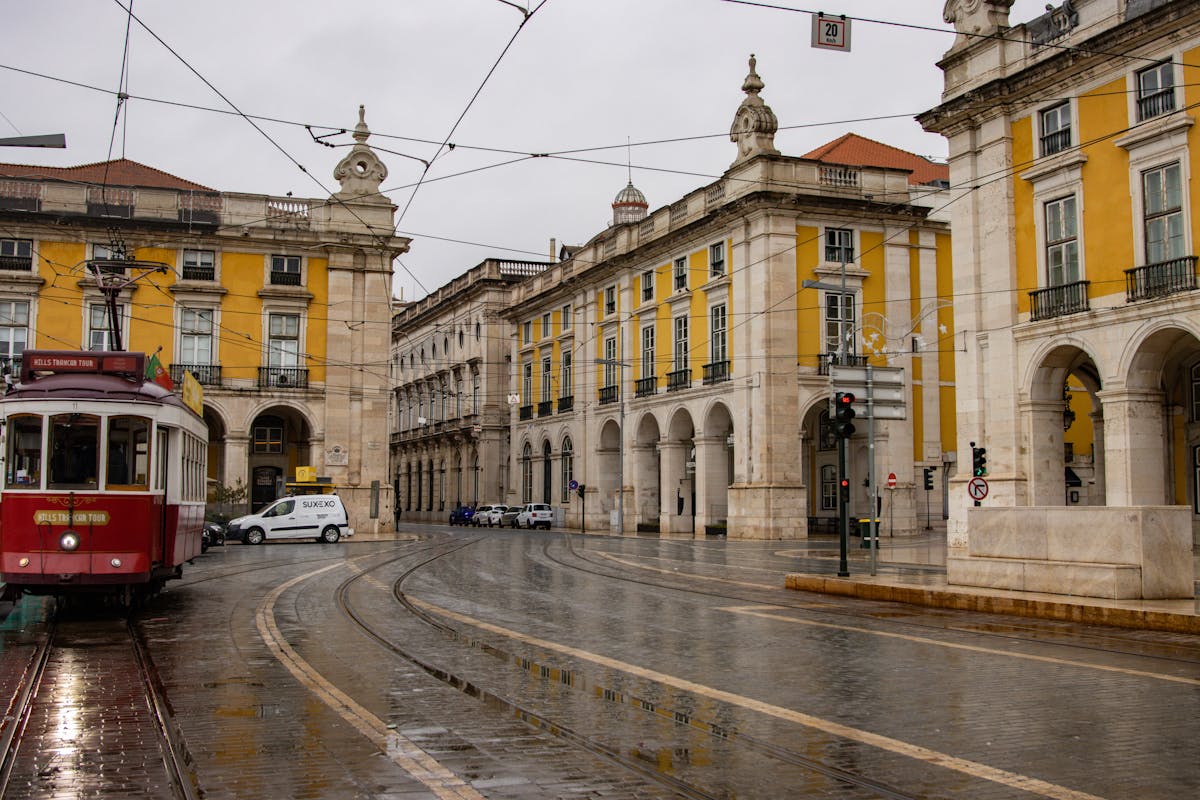 Historic tram on Lisbon city street