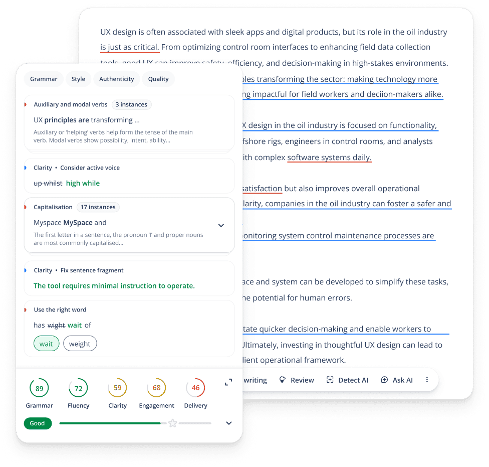 QuillBot's writing studio interface showing paraphrasing and rewriting tools