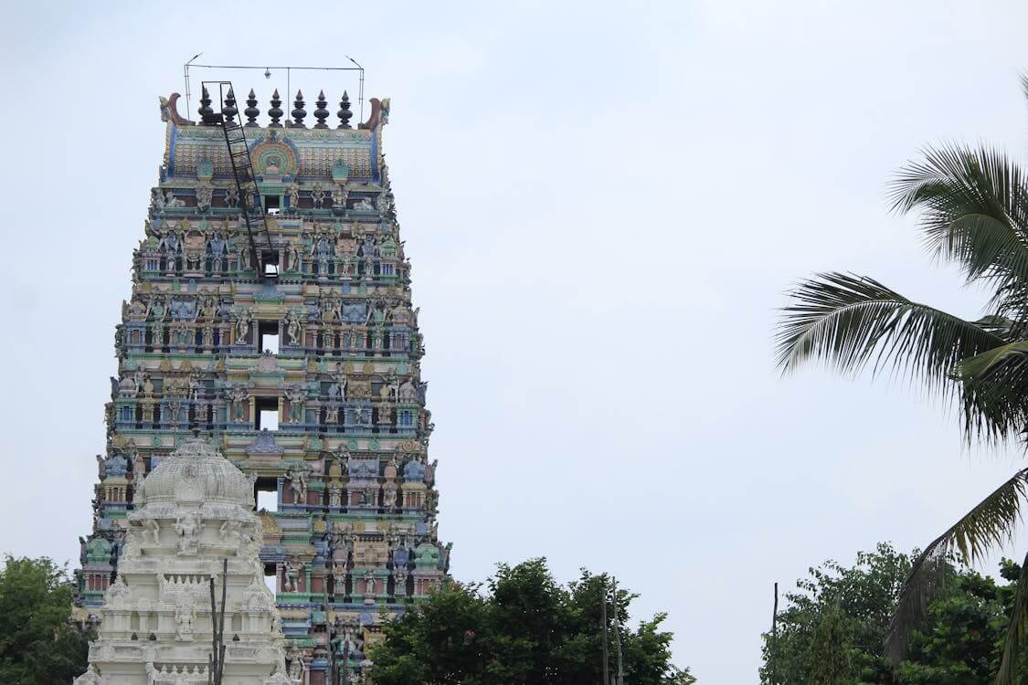 Tamil temple gopuram (tower) in Chennai, Tamil Nadu