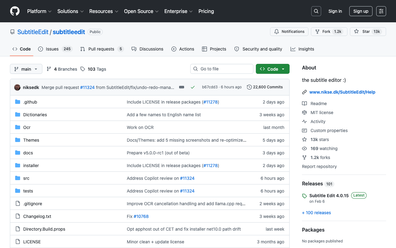 Subtitle Edit desktop application